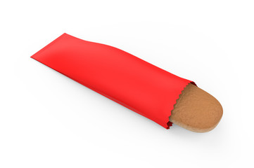 Long Loaf of Bread in Kraft Paper Bag Mock up. 3d render illustration.