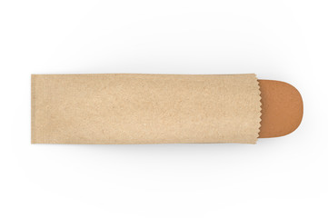 Long Loaf of Bread in Kraft Paper Bag Mock up. 3d render illustration.