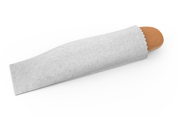 Long Loaf of Bread in Kraft Paper Bag Mock up. 3d render illustration.