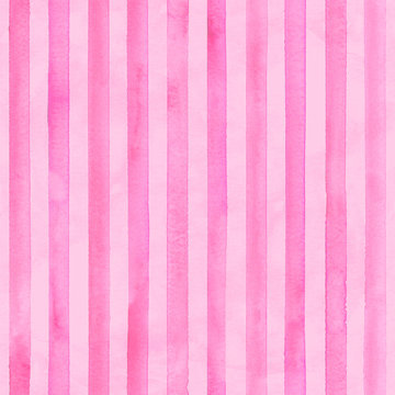 Watercolor pink stripes on pink background. Pink and white striped seamless pattern