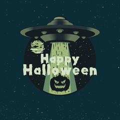 Unique and Trendy Halloween is Coming Banner or Poster with The Arrival of Aliens Carrying Jack-O-Lantern Illustration. Unique and Trendy Halloween Banner or Poster Background For Your Unique Design.
