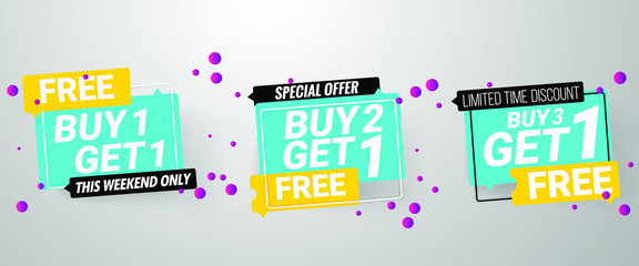 Buy Get Free sale banner collection. Template modern design.Vector illustration