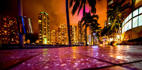 Miami Riverwalk at night. Florida, USA - obrazy, fototapety, plakaty