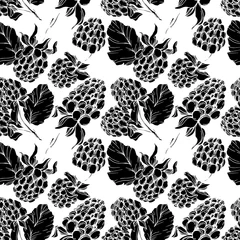 Wandaufkleber Vector Blackberry healthy food. Black and white engraved ink art. Seamless background pattern. © yanushkov