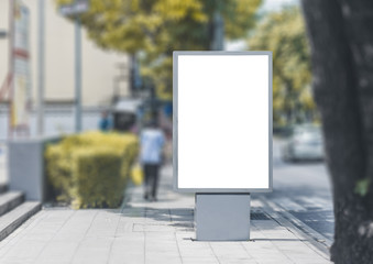 led blank billboard white screen side road in city. ad mockup copy space for advertising banner...