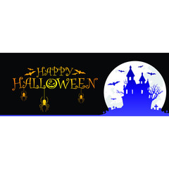 Happy Halloween Text Lettering Banner Holiday Vector Trick or Treat with Bat Spider web and illustration 