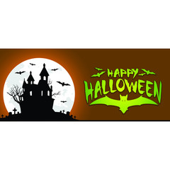 Happy Halloween Text Lettering Banner Holiday Vector Trick or Treat with Bat Spider web and illustration 