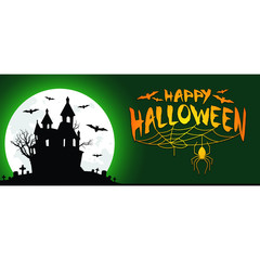 Happy Halloween Text Lettering Banner Holiday Vector Trick or Treat with Bat Spider web and illustration 