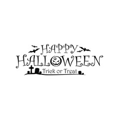 Happy Halloween Text Lettering Banner Holiday Vector Trick or Treat with Bat Spider web and illustration 