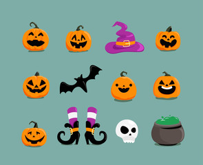 Different Halloween elements vector clipart