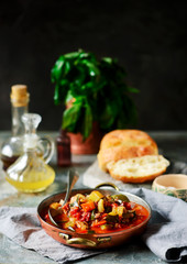 Fototapeta na wymiar Vegetable stew with seafood cocktail.