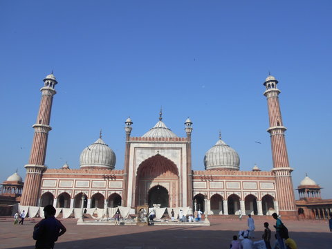 New Delhi, Delhi/India- November 24 2019: Historical Jama Masjid of Delhi. Giant mosque having importance in islam.