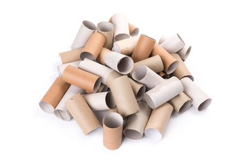 Empty Toilet Rolls Stack Up On a white Background