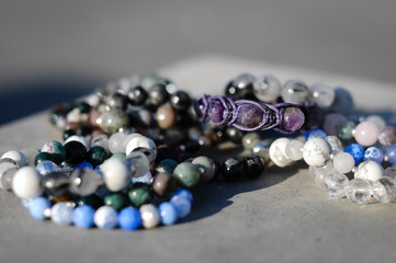 Handmade natural stone bracelets sunset light