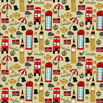 seamless pattern with London objects 