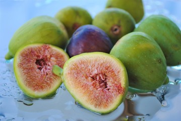 Fresh figs. Green and purple. Vegan food. Vacation in Montenegro.