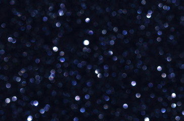 blur glitter, bokeh, defocused dark blue festive background,  texture. Xmas abstract background .