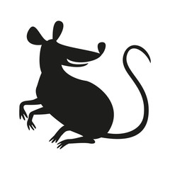 The black silhouette of rat or mouse on white background.