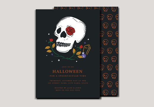 Illustrative Halloween Party Invitation with Skull Layout
