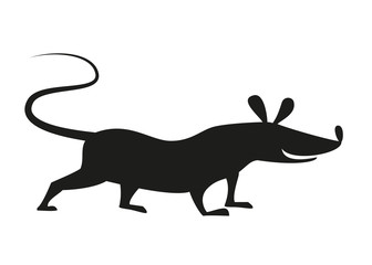 The black silhouette of rat or mouse on white background.