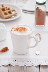 Home Cooked coffee with milk in a white cup