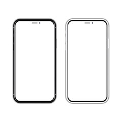 Black and white new smartphone with blank screen on a white background with shadow