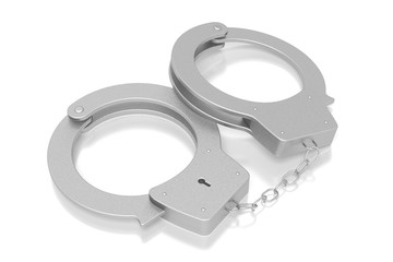 3D law, crime concept - handcuffs isolated on white background
