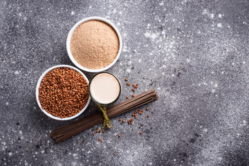 Gluten free buckwheat flour, soba noodle and non-dairy milk