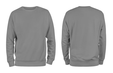Men's grey blank sweatshirt template,from two sides, natural shape on invisible mannequin, for your...
