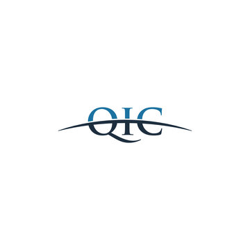 Initial letter QIC, overlapping movement swoosh horizon logo company design inspiration in red and dark blue color vector