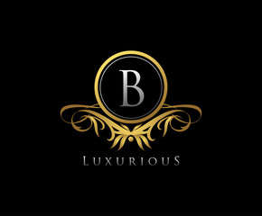 Gold B Letter Luxury Boutique , Heraldic, Royal, Decoration, Boutique Logo. Interior Icon. Fashion, Jewelry, Beauty Salon, Hotel Logo. Cosmetics, Spa Logo. Resort and Restaurant Logo.