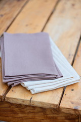 Linen napkins on a wooden vintage table