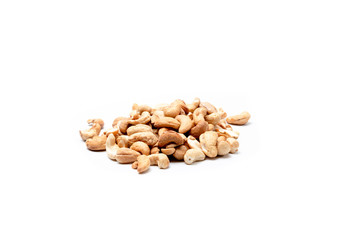 Cashew nuts on a white background top view.