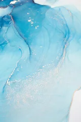 Photo sur Aluminium Bleu clair Les couleurs d& 39 encre sont incroyablement brillantes, lumineuses, translucides, fluides et sèchent rapidement. Oeuvre abstraite. Papier peint tendance. Motif naturel, luxe. Art pour votre projet de conception. Créativité transparente.