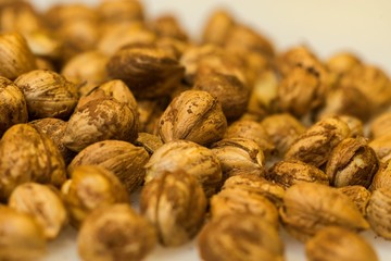 Right Hazelnuts kernels in the background.