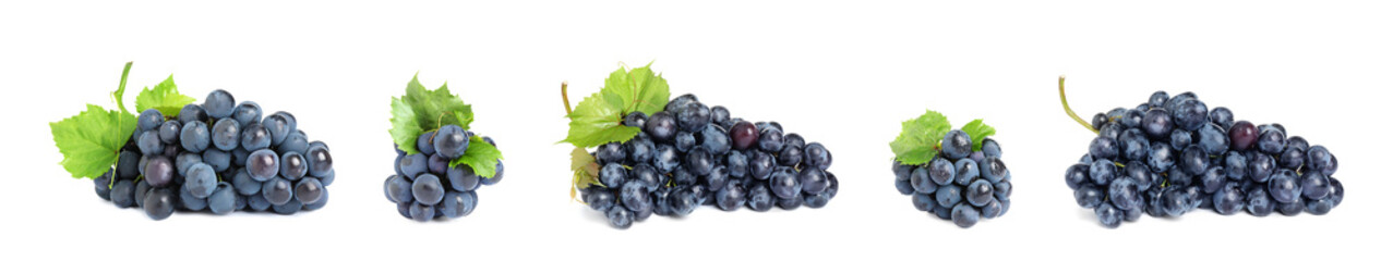 Set of fresh juicy grapes on white background