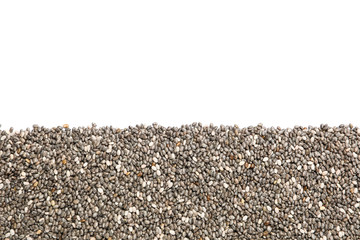 Chia seeds isolated on white background, top view