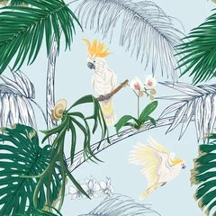 Photo sur Plexiglas Orchidee Modèle sans couture, arrière-plan. avec des plantes tropicales