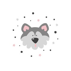 Cute cartoon vector character dog. Baby vector print with cute dog.