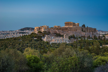 Vista dell'Acropoli di Atene al crepuscolo, Grecia 