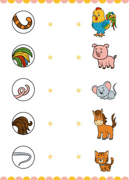 Matching game, education game for children. Find the right parts, set of cartoon animals