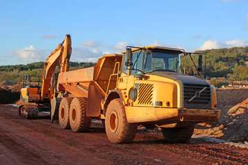 Obraz na płótnie Canvas Dump truck on a road construction site
