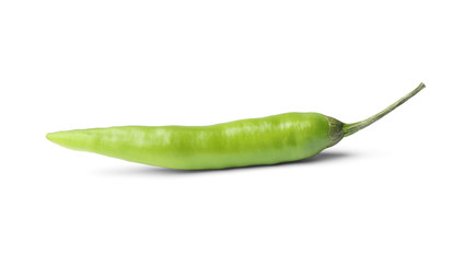Ripe green hot chili pepper on white background