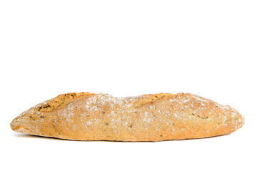 Bread isolated on white background. The concept of baking bread, eating meals with rolls, bread. Product made of wheat and rye flour, bread preparation.