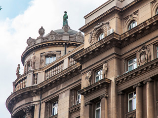 BELGRADE, SERBIA, August 3, 2019. Architectural fragment of the facade of a typical building in the historical part of the city