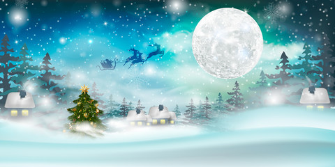 Beautiful winter landscape with snow covered trees.