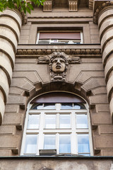 BELGRADE, SERBIA, August 3, 2019. Architectural fragment of the facade of a typical building in the historical part of the city