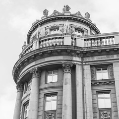 BELGRADE, SERBIA, August 3, 2019. Architectural fragment of the facade of a typical building in the historical part of the city