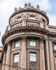 BELGRADE, SERBIA, August 3, 2019. Architectural fragment of the facade of a typical building in the historical part of the city