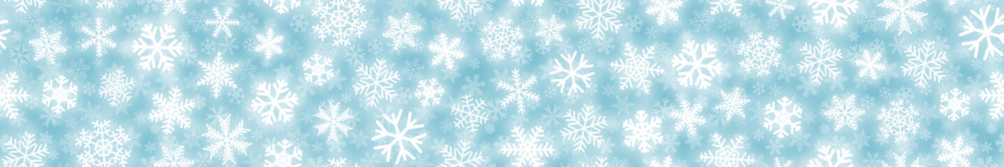Obraz na płótnie Canvas Christmas horizontal seamless banner of white snowflakes on light blue background